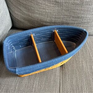 Longaberger 2002 Row Your Boat Basket Protector Wood Divider Blue Insert Liner
